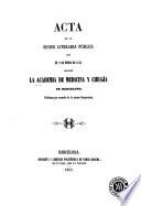 Acta de la sesión literaria pública que en 2 de enero de 1855 celebró la Academia de Medicina y Cirugía de Barcelona