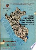 Censos nacionales, VII de población, II de vivienda, 4 de junio de 1972. [Resultados por departamentos] Departamento de Lima