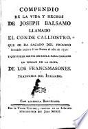 Compendio de la vida y hechos de Joseph Balsamo llamado el conde calliostro