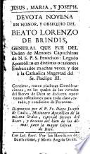 Devota novena en honor y obsequio del beato Lorenzo de Brindis, general que fue del orden de menores capuchinos de N.S.P.S. Francisco ...