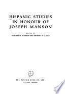 Hispanic Studies in Honour of Joseph Manson