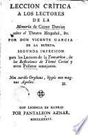Leccion crítica á los Lectores de la Memoria de Còsme Damian (Juan Pablo Forner) sobre el Theatro Hespañol, _