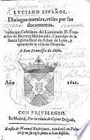 Luciano Español. Dialogos morales, utiles por sus documentos. Traducion Castellana del Licenciado D. F. de Herrera Maldonado. Few MS. notes