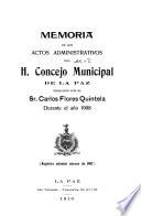 Memoria de los actos administrativos del H. Concejo Municipal de La Paz
